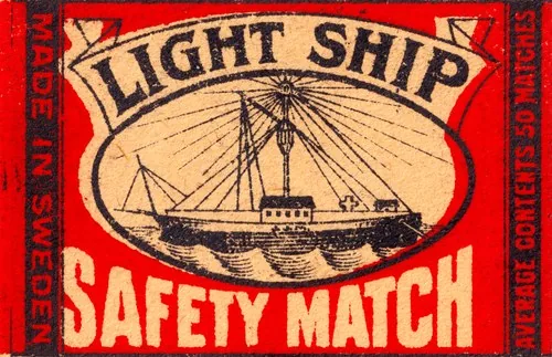Vintage Light Ship safety match label from Sweden