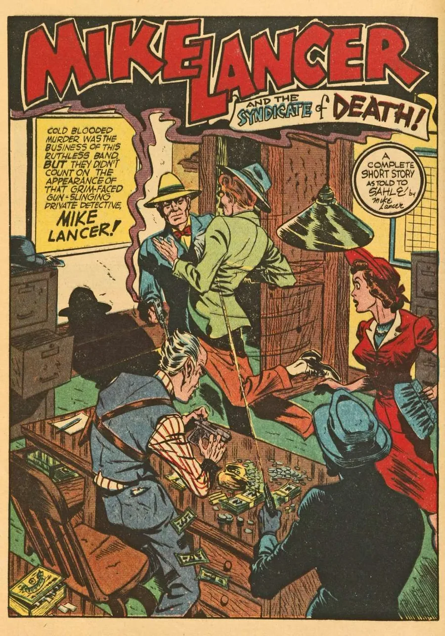 Vintage Mike Lancer crime comic illustration